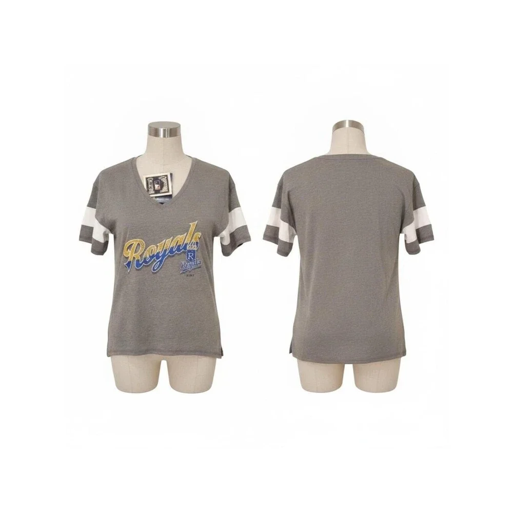 Fanatics Kansas City Royals V-Neck T-Shirt Baseball Gray White S